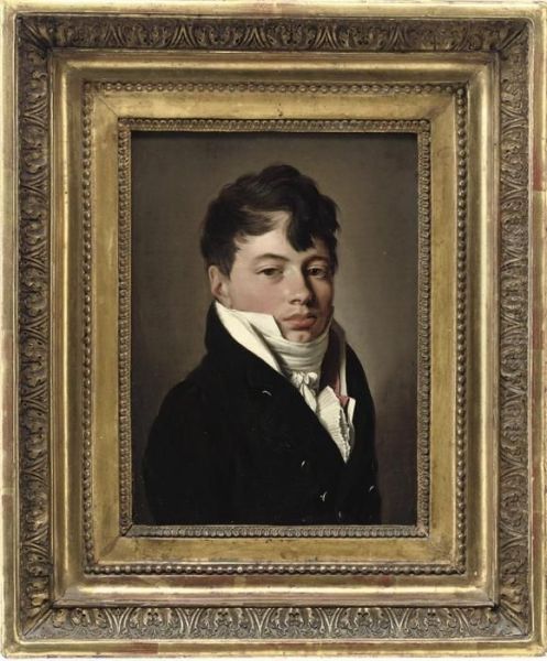 Portrait Of A Gentleman, Bust-length, In Black Coat, Red Waistcoatand White Cravat Oil Painting by Louis Leopold Boilly