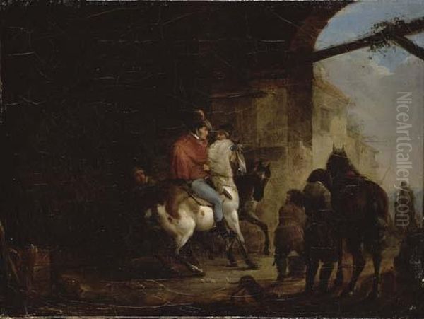 Cavaliers Sous Un Passage Voute Oil Painting by Louis Leopold Boilly