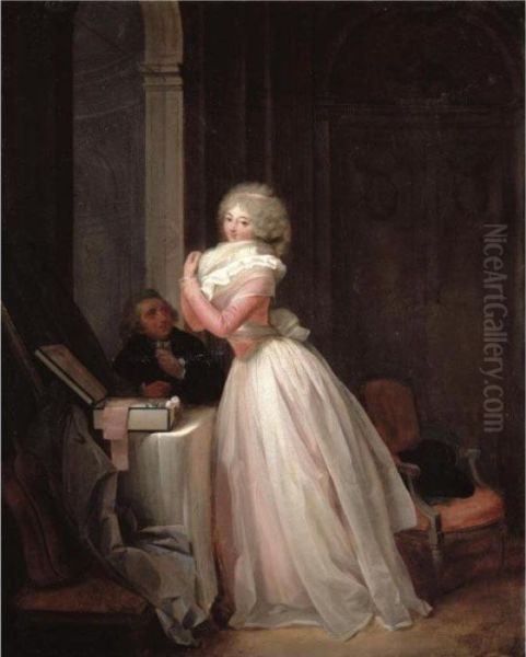 A Lady At Her Toilet Wearing A Pink Dress Oil Painting by Louis Leopold Boilly