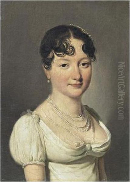 Portrait De Femme Au Collier De Perles Oil Painting by Louis Leopold Boilly