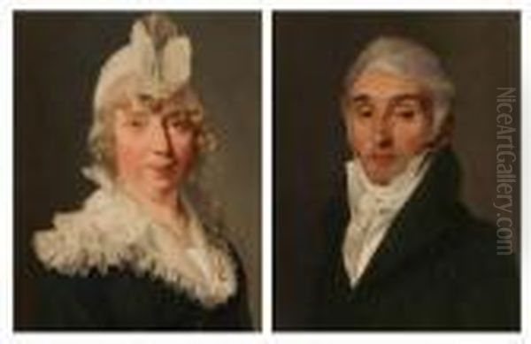 Portraits Of A Husband And Wife: A Pair Oil Painting by Louis Leopold Boilly