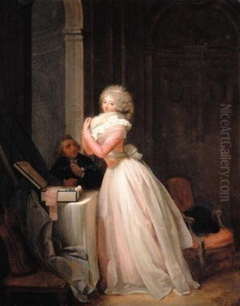 Lady At Her Toilet Wearing A Pink Dress Oil Painting by Louis Leopold Boilly