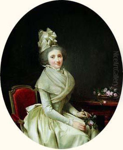 Portrait De Jeune Femme Assise Tenant Une Rose Oil Painting by Louis Leopold Boilly