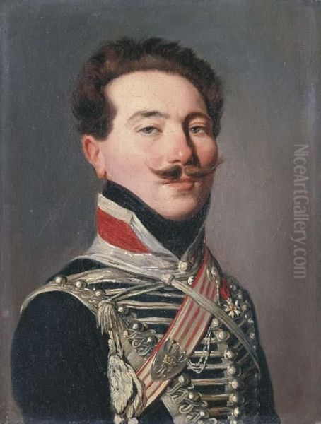 Portrait Of A Hussar, Small-bust-length Oil Painting by Louis Leopold Boilly