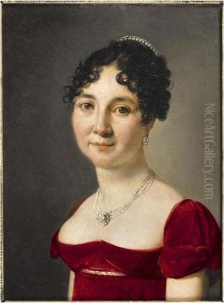 Portrait De Femme En Robe Rouge Oil Painting by Louis Leopold Boilly