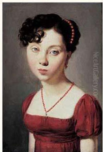 Portrait De Jeune Fille A La Robe Rouge Oil Painting by Louis Leopold Boilly