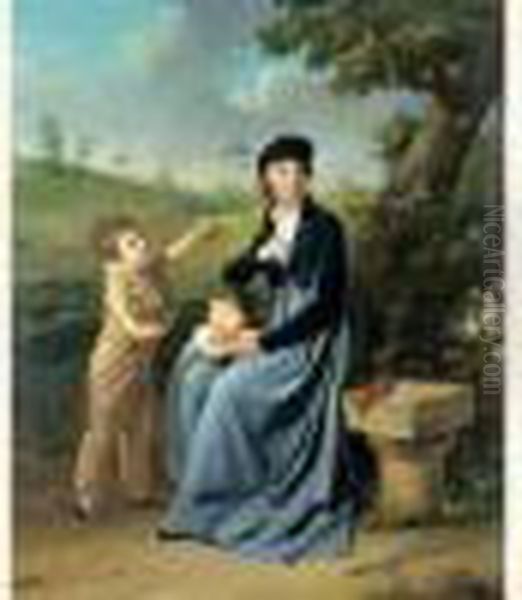 Portrait D'une Mere Et Ses Deux Enfants Dans Un Parc (l'attente Dans Le Parc). Oil Painting by Louis Leopold Boilly