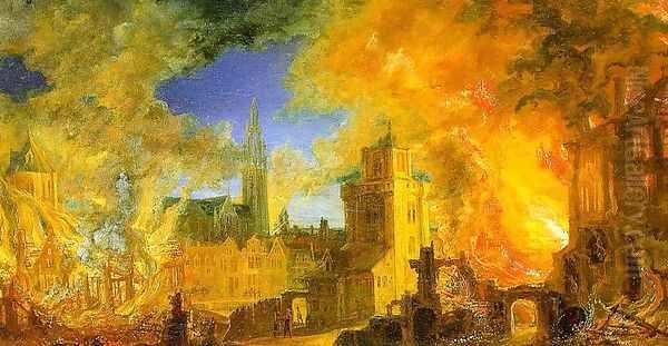 The Gunpowder Storehouse Fire at Anvers Oil Painting by Daniel van Heil