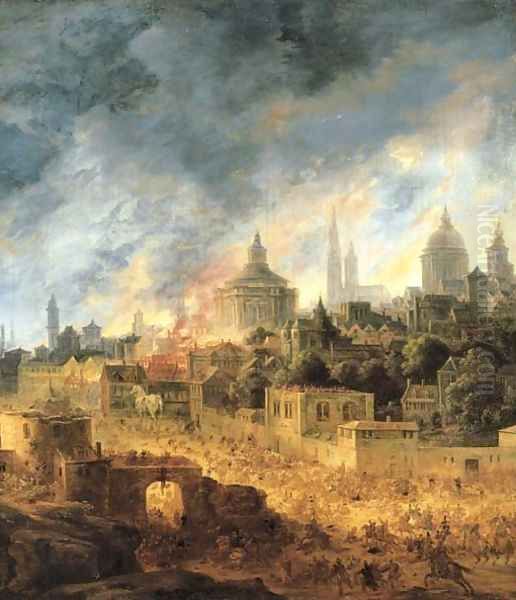 The Burning of Troy Oil Painting by Daniel van Heil