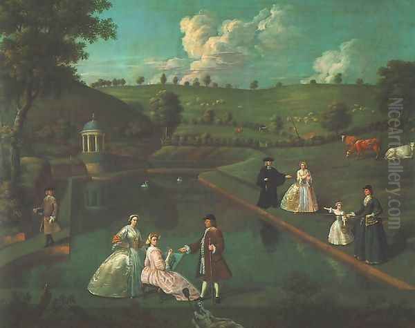 View of the Temple Pond at Beachborough Manor Oil Painting by Edward Haytley