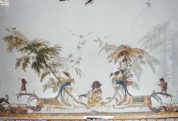 The Boar Hunt detail from the ceiling of La Grande Singerie Oil Painting by Christophe Huet