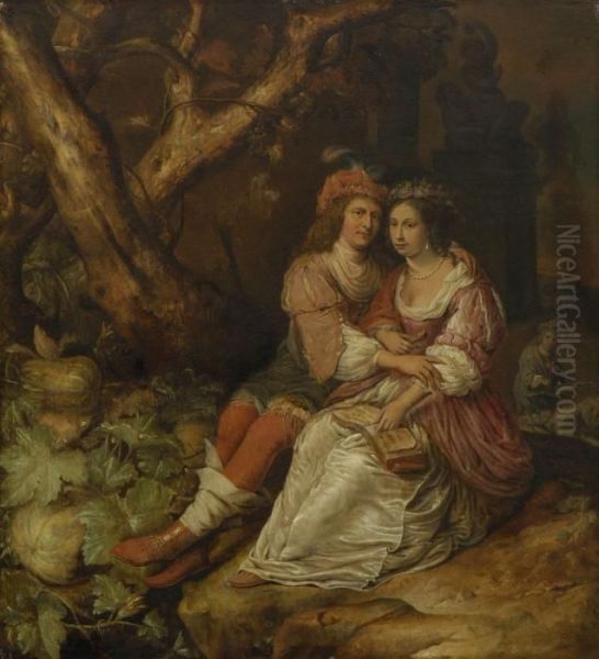 Liebespaar In Parklandschaft. Oil Painting by Ferdinand Bol