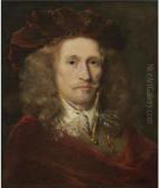 Portrait Of A Gentleman, Head 
And Shoulders, Wearing A Red Embroidered Cap, A Brown Doublet And A Red 
Cloak Oil Painting by Ferdinand Bol