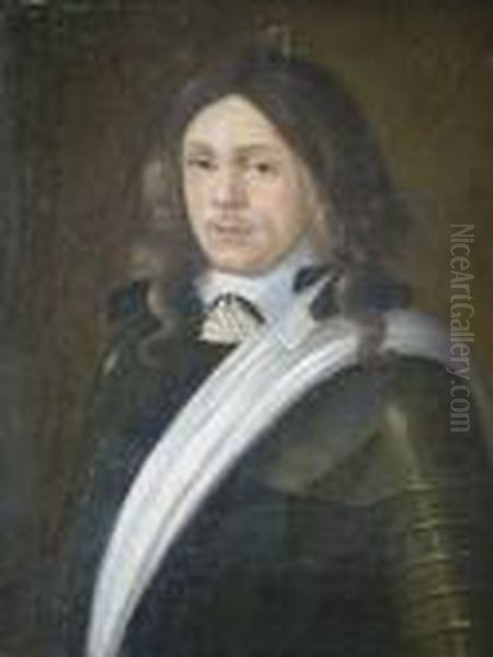 Portrait Of A Gentleman Half-length, Wearing Armour, Sash And White Collar Oil Painting by Ferdinand Bol