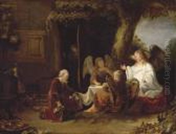 Abraham And The Three Angels Oil Painting by Ferdinand Bol