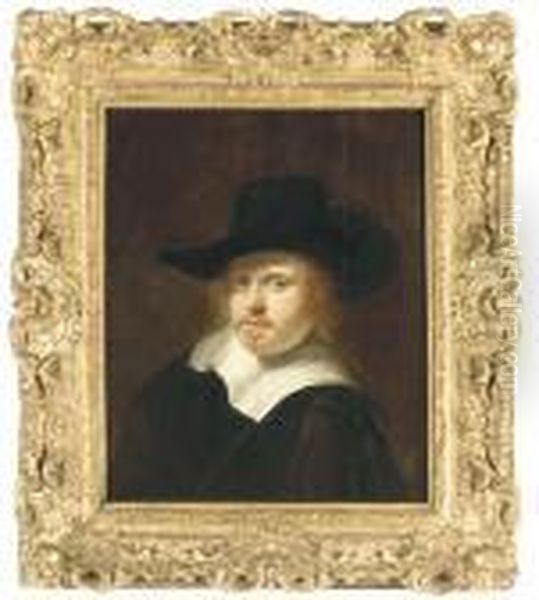 Portrait Of A Man, Bust-length, In A Black Hat Oil Painting by Ferdinand Bol