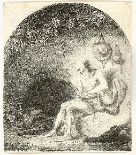 St Jerome In A Grotto (hollstein 3) Oil Painting by Ferdinand Bol