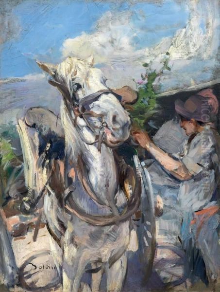 La Bardatura Di Un Cavallo Oil Painting by Giovanni Boldini