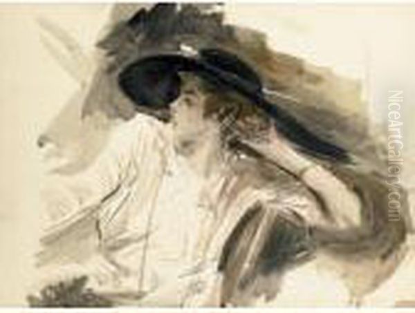 Jeune Femme Au Grand Chapeau Oil Painting by Giovanni Boldini