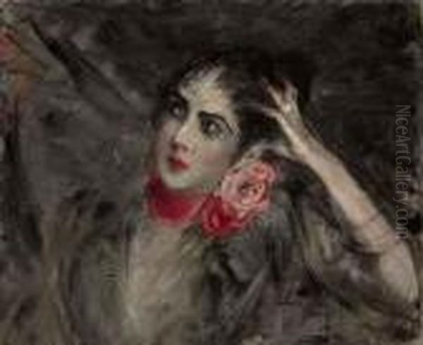 Princess Radziwill With A Red Ribbon Around Her Neck Oil Painting by Giovanni Boldini