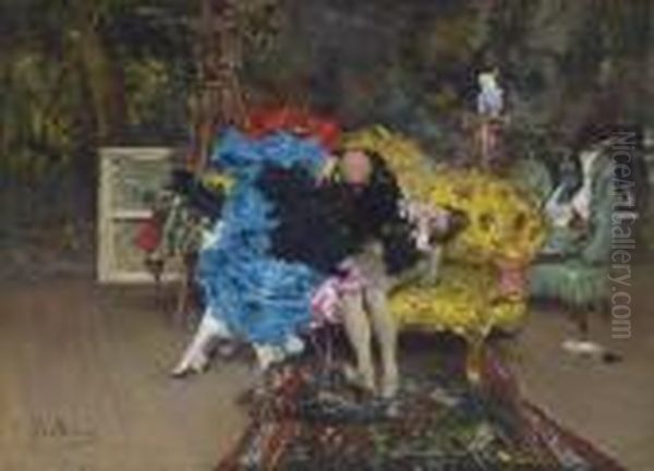 The Model And Mannequin - Berthe In The Studio Oil Painting by Giovanni Boldini