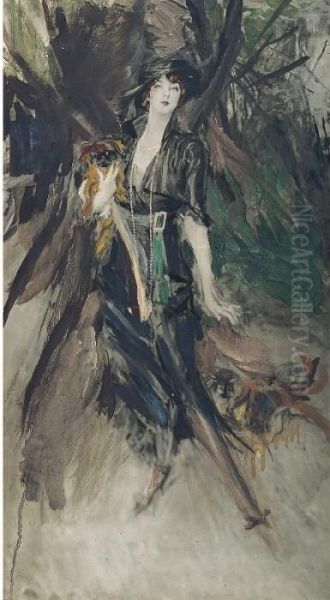 Ritratto Di Lina Bilitis Con Due Cani Pechinesi, (1913) Oil Painting by Giovanni Boldini