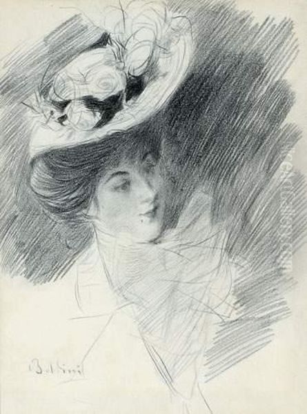 Elegante Au Chapeau, Portrait Presume De Madame De Joss De Couchy Oil Painting by Giovanni Boldini