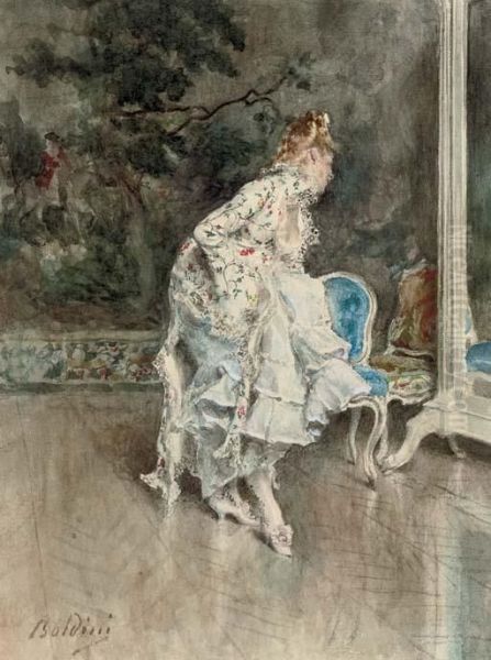 Signora In Abito Impero Oil Painting by Giovanni Boldini