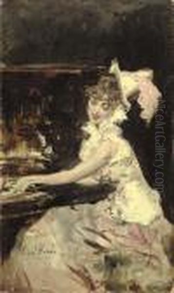 Signora Al Pianoforte Oil Painting by Giovanni Boldini