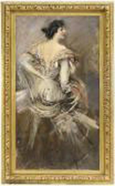 Signora Bruna In Abito Da Sera Oil Painting by Giovanni Boldini