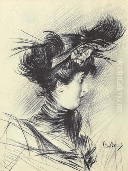 Profilo Di Donna Con Cappellino Oil Painting by Giovanni Boldini