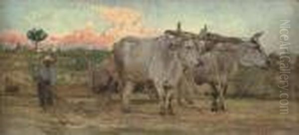 Oxen In The Tuscan Countrside Oil Painting by Giovanni Boldini