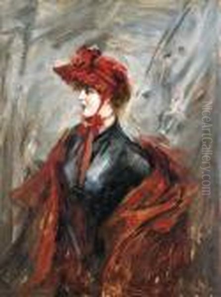 Signora In Rosso Oil Painting by Giovanni Boldini