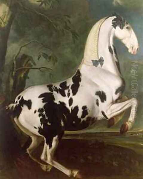 The Piebald Stallion at the Eisgruber Stud Oil Painting by Johann Georg Hamilton