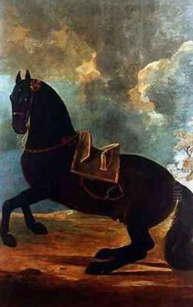 The Bay Stallion with spanish saddle Oil Painting by Johann Georg Hamilton