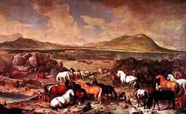 The Imperial Stud with Lipizzaner Horses Oil Painting by Johann Georg Hamilton