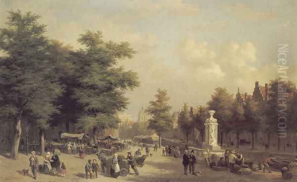 A View of Amsterdam Market Oil Painting by Hubertus van Hove