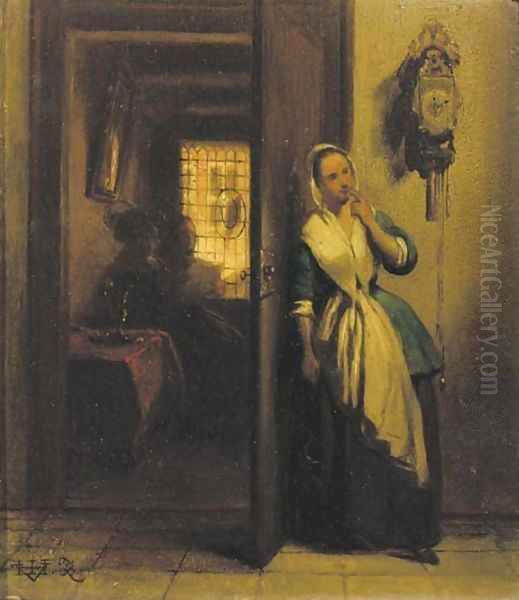 The eavesdropper Oil Painting by Hubertus van Hove