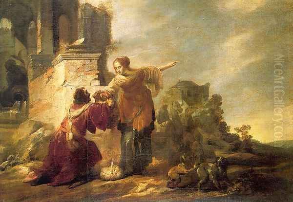 Abraham's Servant with Rebecca Oil Painting by Jacob Hogers