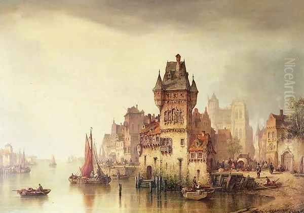 A View on the River Dordrecht Oil Painting by Ludwig Hermann