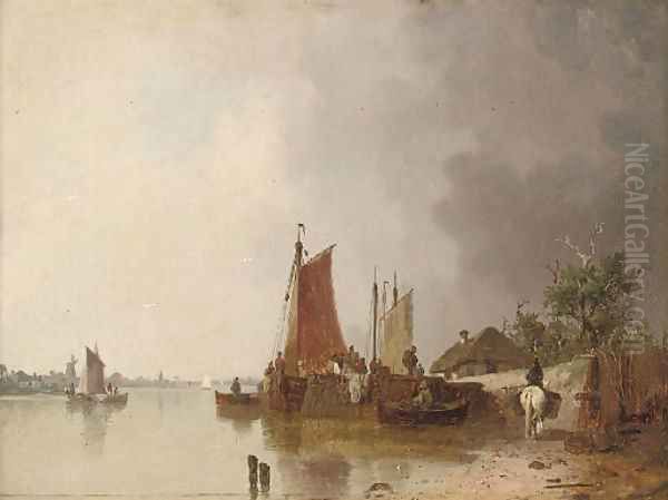 Unloading cargo at the quay Oil Painting by Ludwig Hermann