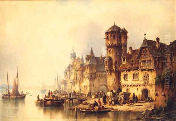 And A Busy Port Oil Painting by Ludwig Hermann