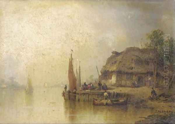 Unloading the boat Oil Painting by Ludwig Hermann