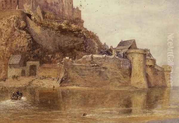 The Ramparts Mont Saint Michel Oil Painting by Alfred William Hunt