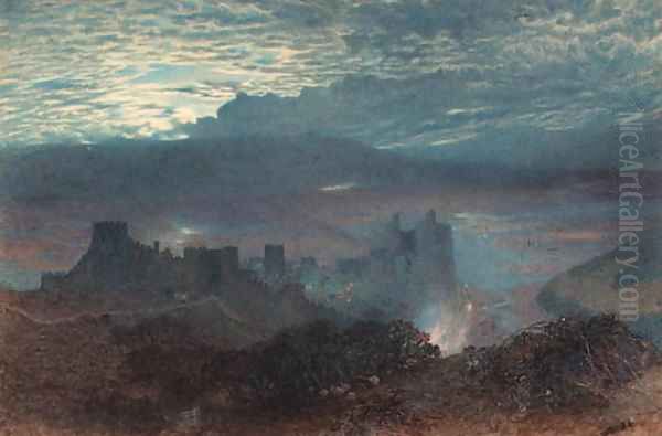 Castle with an estuary beyond, possibly Conway, North Wales Oil Painting by Alfred William Hunt