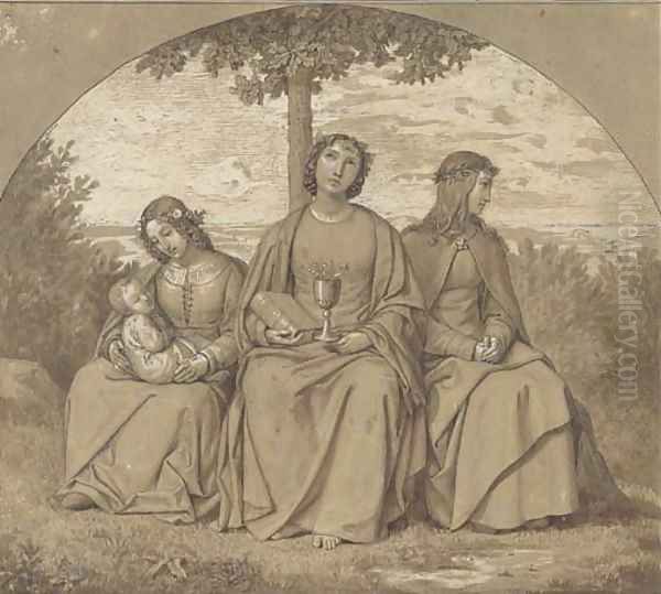 Allegories of Faith, Hope and Charity Oil Painting by Heinrich Maria von Hess