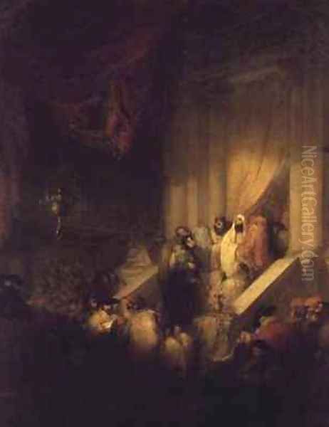 Reading of the law in a Synagogue Oil Painting by Solomon Alexander Hart