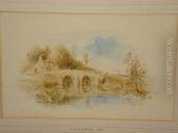 River Scene With Cottage By A Stonebridge Oil Painting by William Joseph Caesar Julius Bond