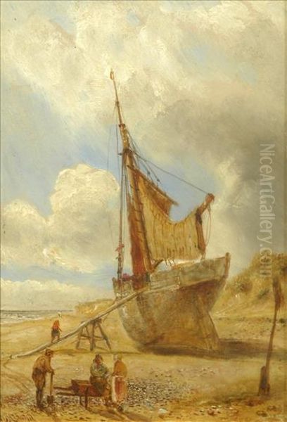 Figures By A Beached Boat Oil Painting by William Joseph Caesar Julius Bond