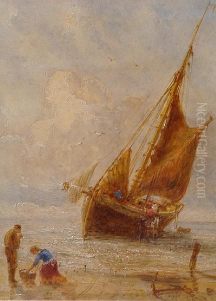 Fishing Boats On The Shore, Possibly At West Kirby Oil Painting by William Joseph Caesar Julius Bond